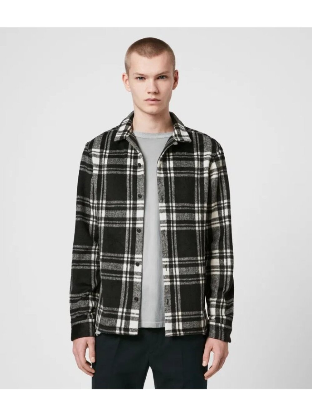 NWT All Saints Long Sleeve Grayson Fleece Flannel Shirt Jacket Plaid Sz SMALL